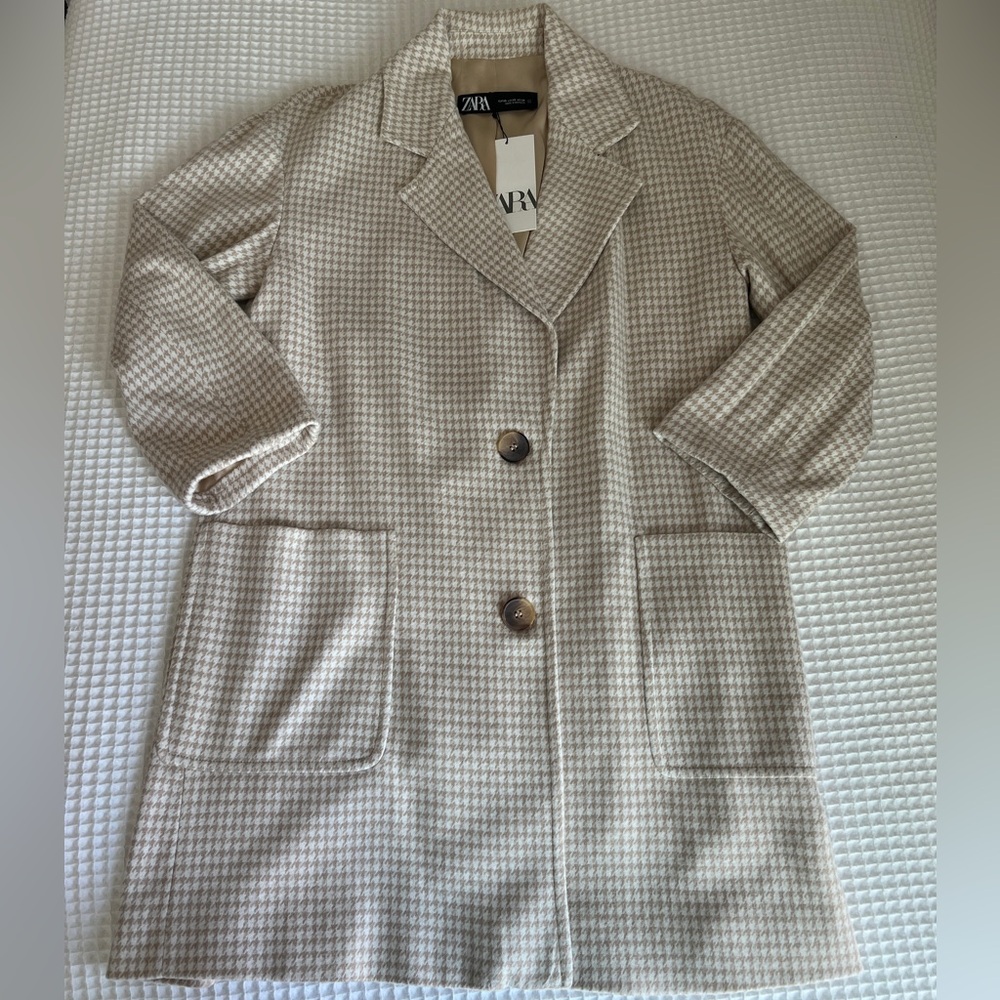NWT ZARA Houndstooth Lightweight Jacket in Cream/Ivory